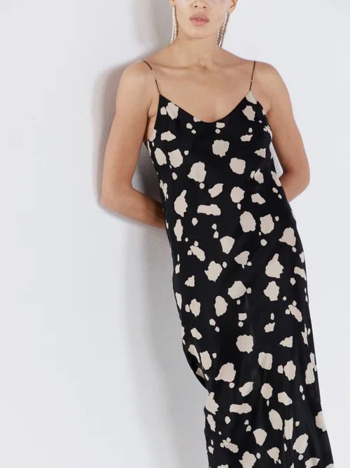 Modern Cow-print Silk Slip Dress - Womens - Beige Print
