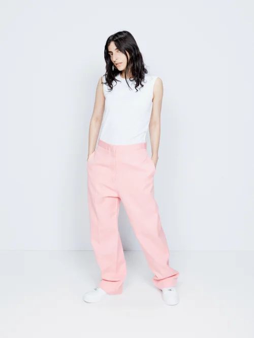 Relaxed Ramie And Cotton-blend Tailored Trouser - Womens - Light Pink