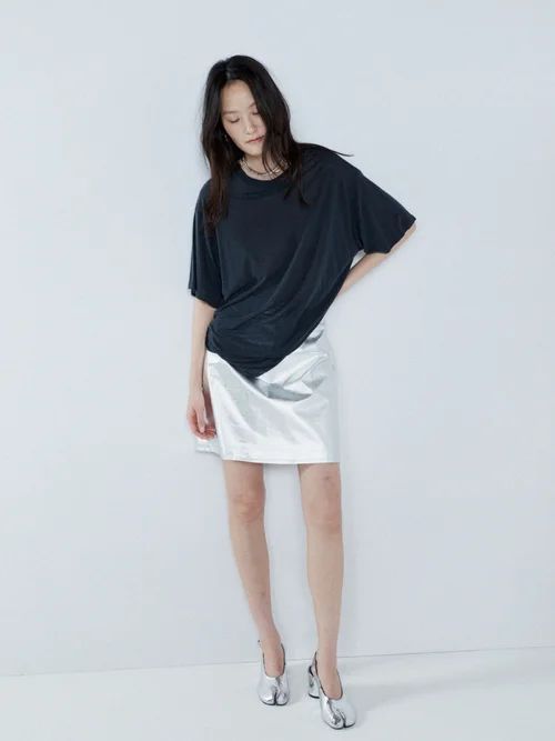 Silver Foil Cotton-blend Mini Skirt - Womens - Silver
