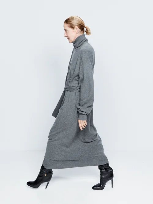 Responsible Cashmere-blend Belted Roll-neck Dress - Womens - Dark Grey