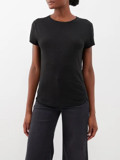 Linen-jersey T-shirt - Womens - Black