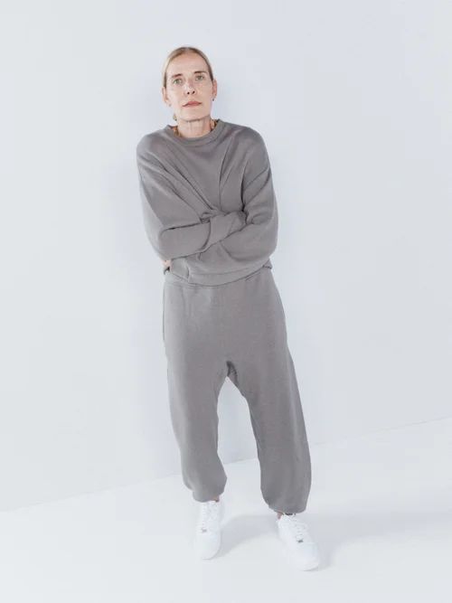 Cropped Organic Japanese-jersey Track Pants - Womens - Grey
