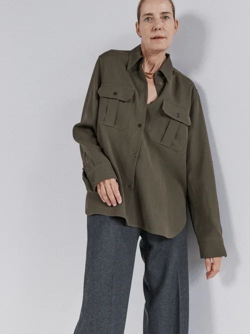 Pocket-front Wool-blend Shirt - Womens - Khaki