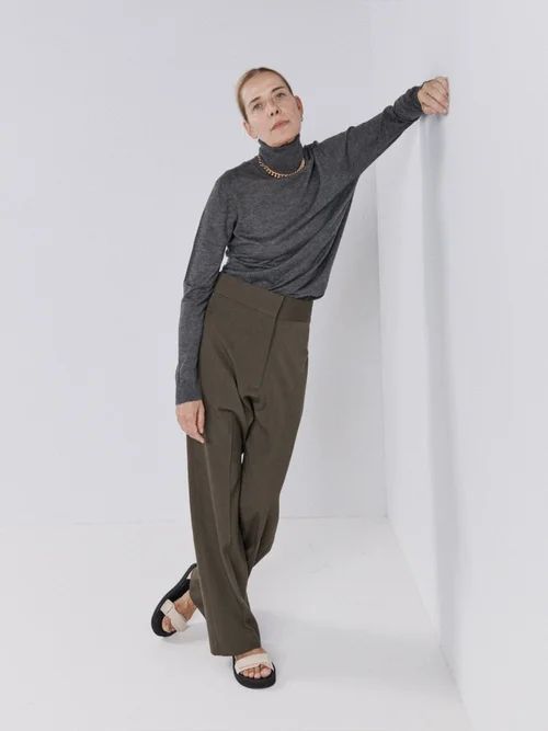 High-waist Organic-wool Tapered-leg Trouser - Womens - Khaki