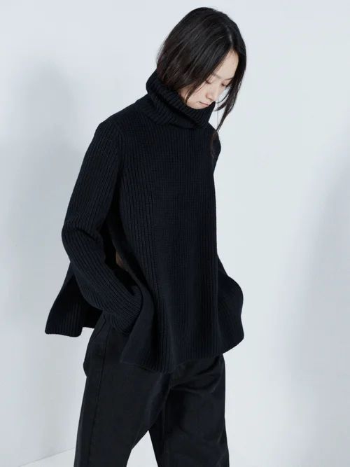 Responsible-wool Split-side Roll-neck Sweater - Womens - Black