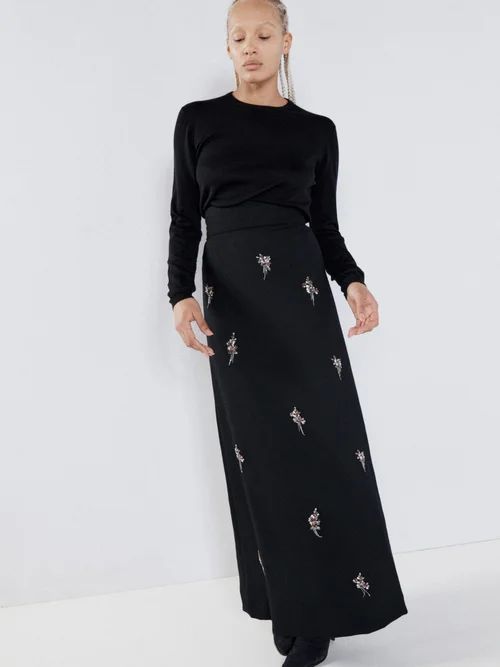 Embellished High-rise Tailored Maxi Skirt - Womens - Black