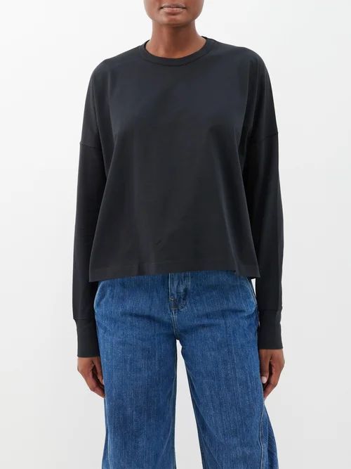 Dropped-shoulder Cotton Long-sleeved T-shirt - Womens - Black