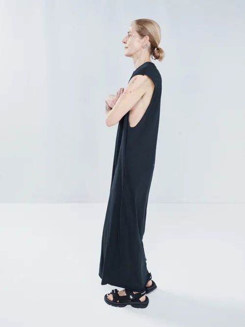 Sleeveless Recycled-yarn Maxi T-shirt Dress - Womens - Black