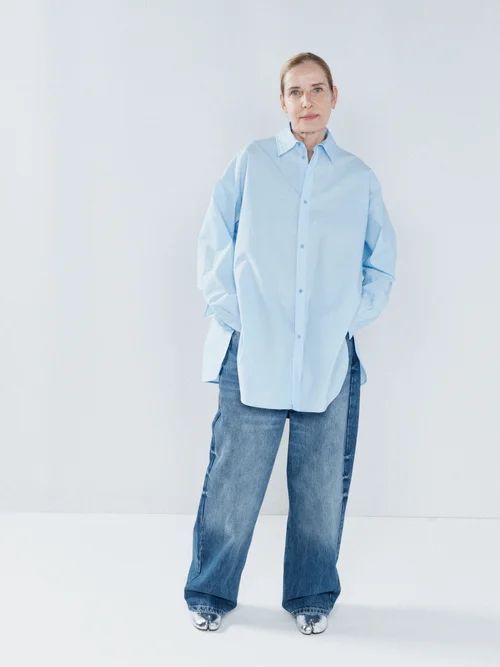 Oversized Dropped-shoulder Cotton Shirt - Womens - Blue
