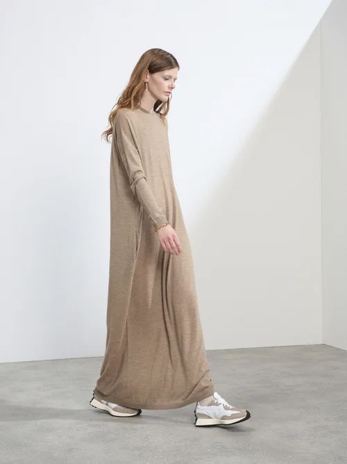 Responsible-cashmere Dropped-shoulder Knit Dress - Womens - Beige
