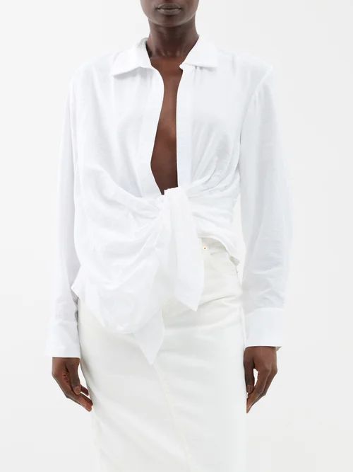 Bahia Plunge-neck Tie Shirt - Womens - White
