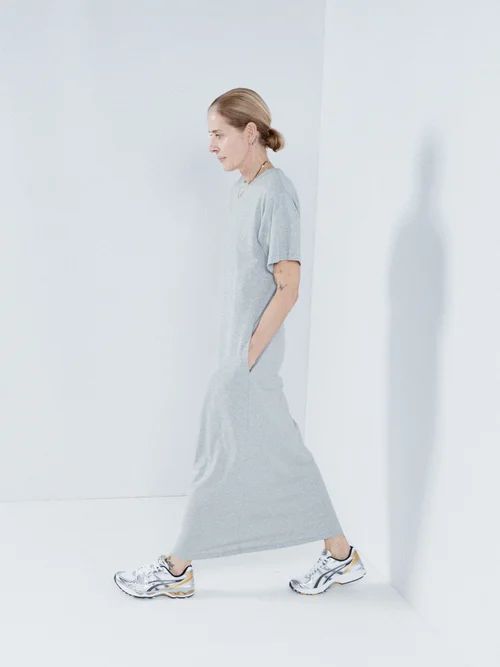 Recycled-yarn Relaxed-fit Jersey T-shirt Dress - Womens - Grey