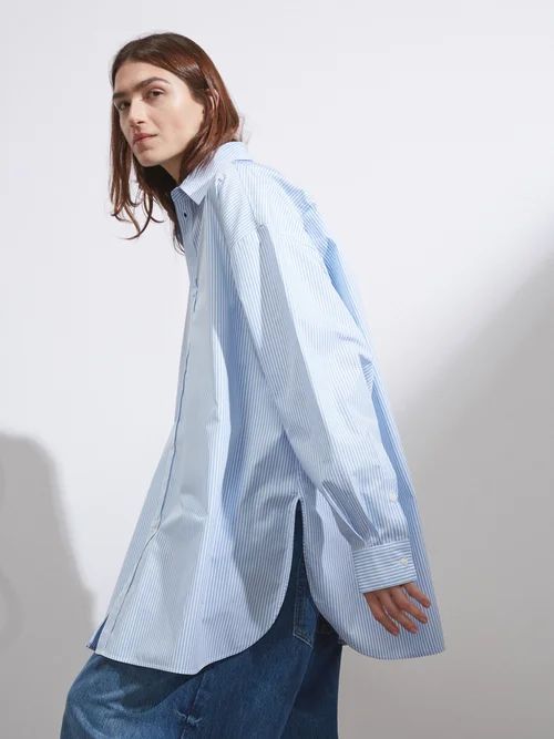 Organic-cotton Long-sleeved Striped Shirt - Womens - Blue Stripe