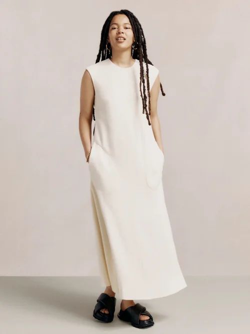 Sleeveless Stitch-pocket A-line Crepe Dress - Womens - Ivory