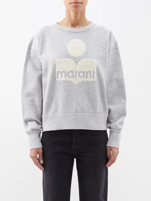 Mobyli Flocked Logo-print Cotton-blend Sweatshirt - Womens - Grey Multi