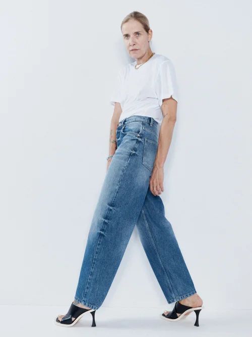 Taper Organic-cotton-blend High-waisted Jeans - Womens - Dark Blue