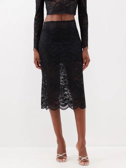 Floral-lace Midi Skirt - Womens - Black