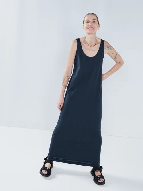 Relaxed-fit Organic-cotton Jersey Tank Dress - Womens - Dark Navy