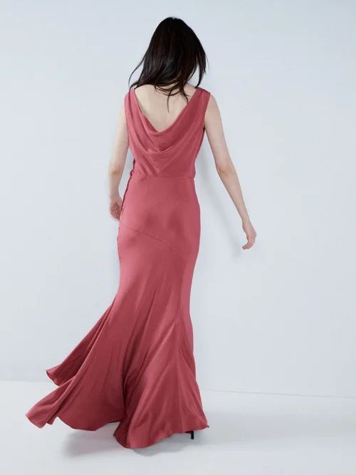 Cowl-back Seam-detail Silk Maxi Dress - Womens - Pink