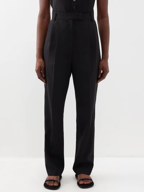 Bea Pleated Fresco Suit Trousers - Womens - Black
