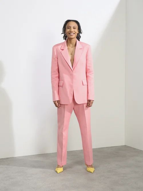 Relaxed Ramie And Cotton-blend Suit Jacket - Womens - Light Pink