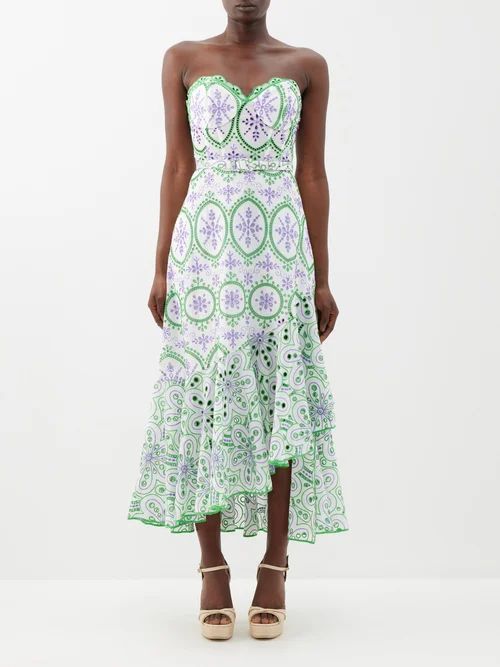 Aurora Broderie Anglaise Cotton-blend Dress - Womens - Green Multi