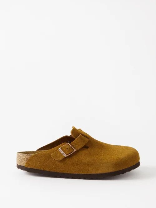 Boston Buckled Suede Backless Loafers - Womens - Tan