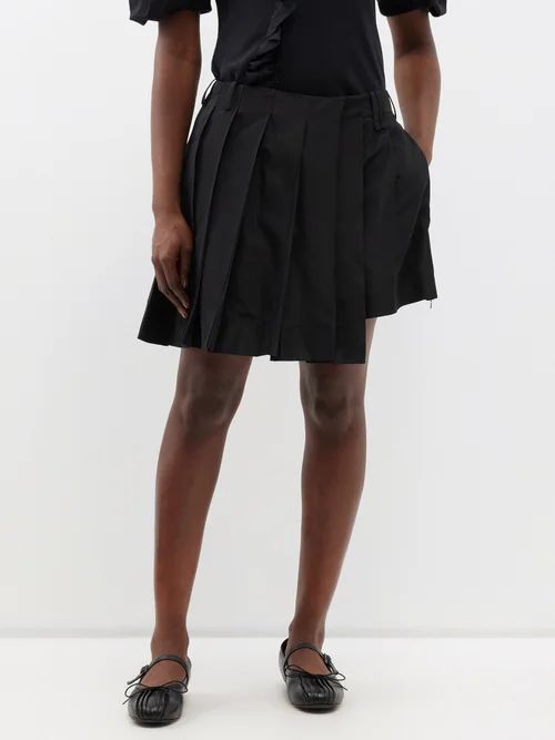 Asymmetric Pleated Taffeta Mini Skirt - Womens - Black