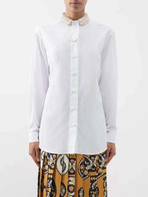 Embellished-collar Cotton-poplin Shirt - Womens - White