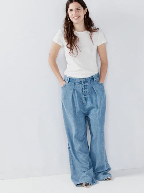Extra-fold Cropped Tencel Jeans - Womens - Light Blue