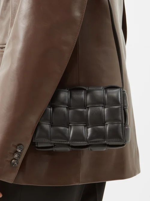 Cassette Small Intrecciato-leather Cross-body Bag - Womens - Black