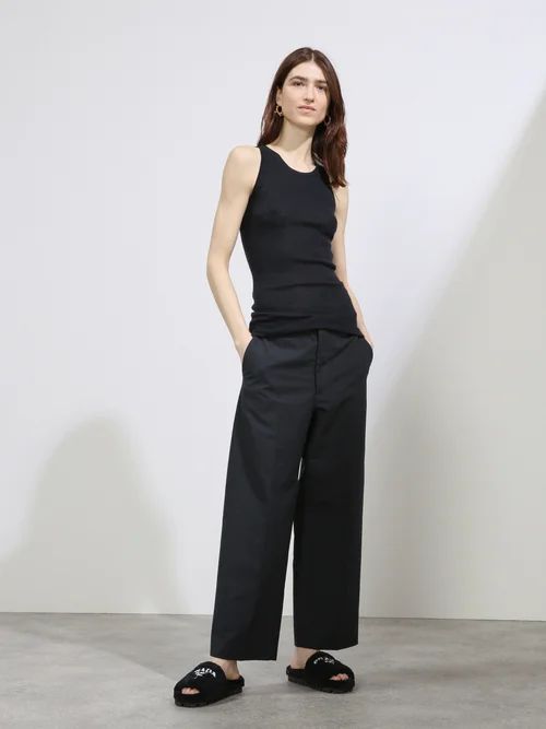 Straight-leg Cotton Tailored Trouser - Womens - Dark Navy