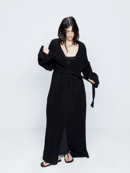 Belted Rib-knit Responsible Cashmere Maxi Cardigan - Womens - Black