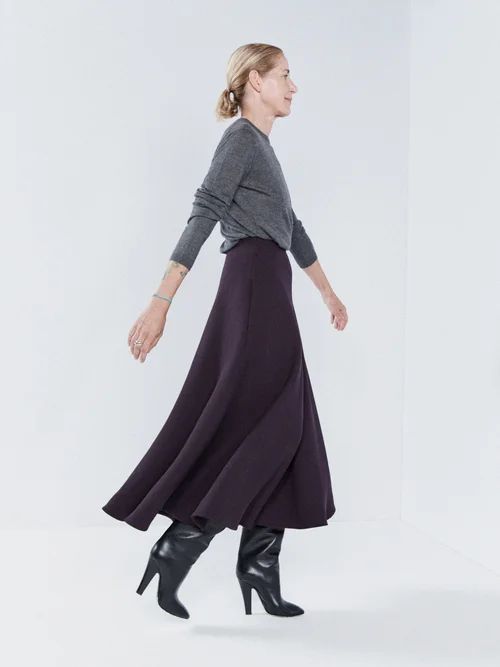 Organic Wool-crepe Circle Midi Skirt - Womens - Burgundy