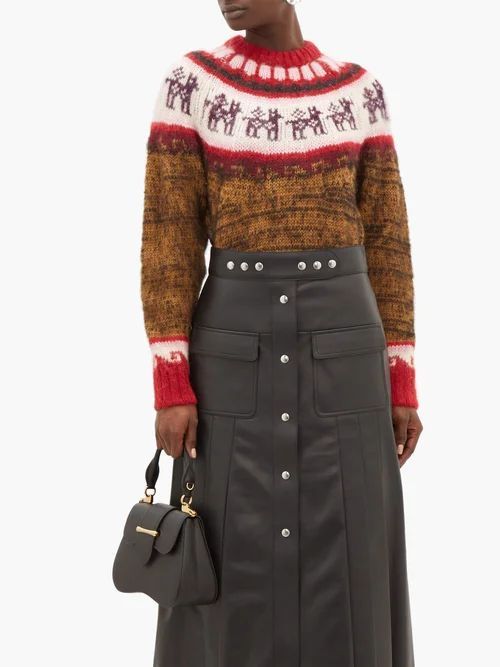 Alpaca-jacquard Sweater - Womens - Brown Multi