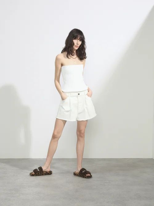 Fold Raw-hem Denim Shorts - Womens - White