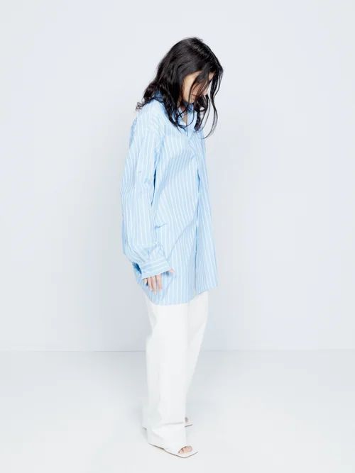 Strap-back Organic-cotton Striped Shirt - Womens - Blue Stripe