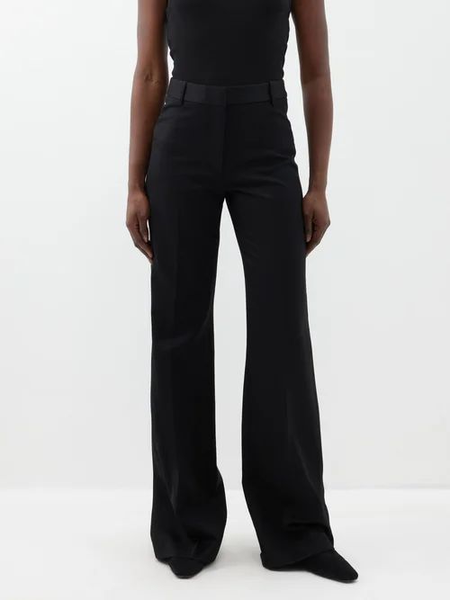Arielle Kick Flared Wool-blend Gabardine Trousers - Womens - Black
