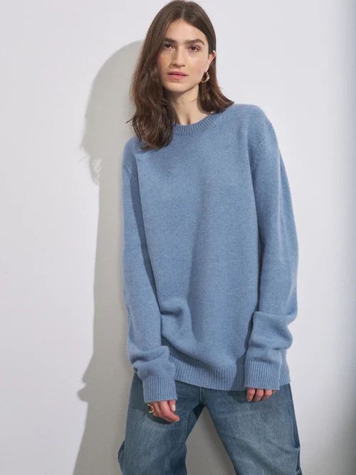 Crew-neck Responsible-cashmere Boyfriend Sweater - Womens - Light Blue