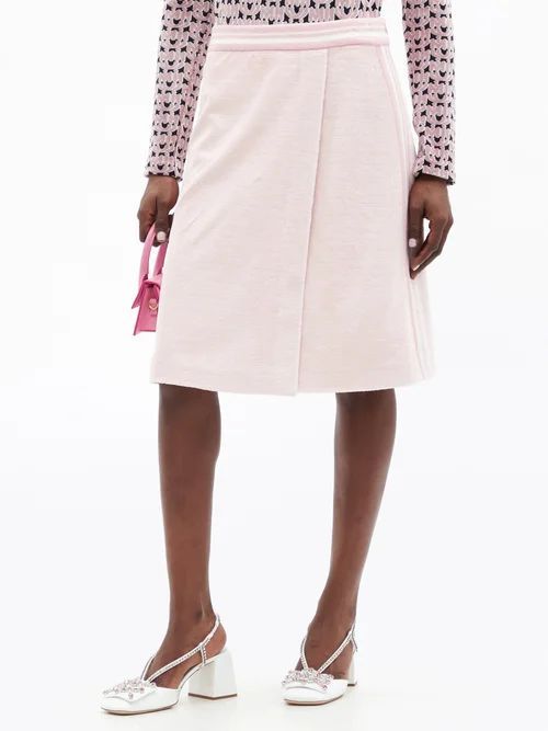 Striped-trim Cotton-blend Midi Skirt - Womens - Light Pink