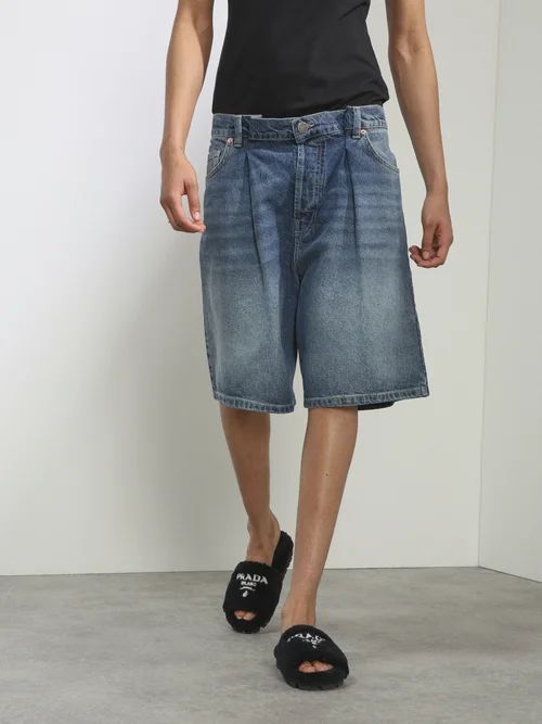Board Fold Denim Shorts - Womens - Dark Blue