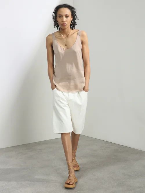 Board Fold Denim Shorts - Womens - White
