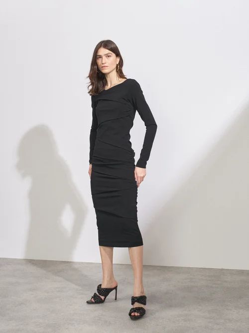 Ruched Low-back Jersey Bodycon Dress - Womens - Black