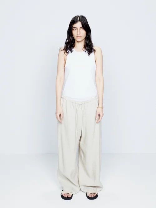 Drawstring-waist Linen-blend Chino Trousers - Womens - Light Beige