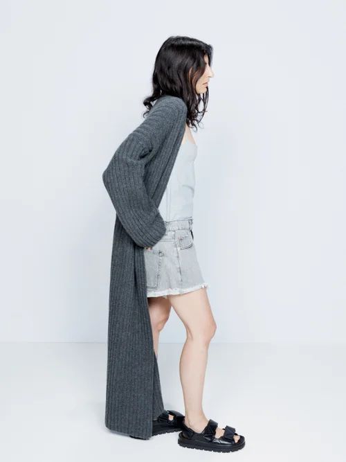 Belted Rib-knit Responsible Cashmere Maxi Cardigan - Womens - Charcoal