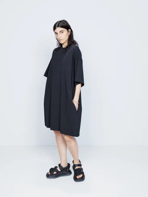 Recycled-yarn Knee-length T-shirt Dress - Womens - Black