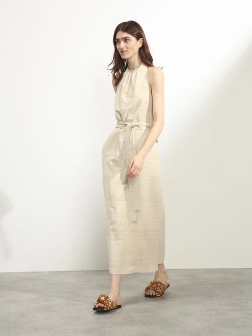 Hand-woven Silk-blend Halter Dress - Womens - Beige