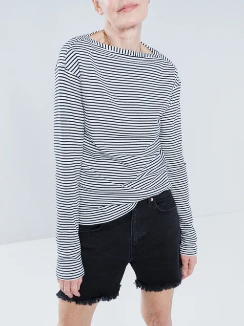Kissing-edge Organic-cotton Long-sleeved T-shirt - Womens - Navy Stripe