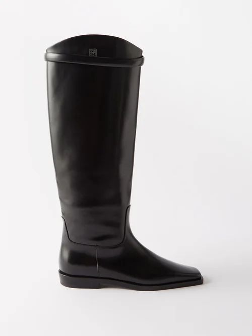 Square-toe Leather Knee-high Boots - Womens - Black