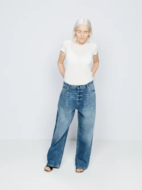 Fold Organic-cotton Dad Baggy Boyfriend Jeans - Womens - Dark Blue